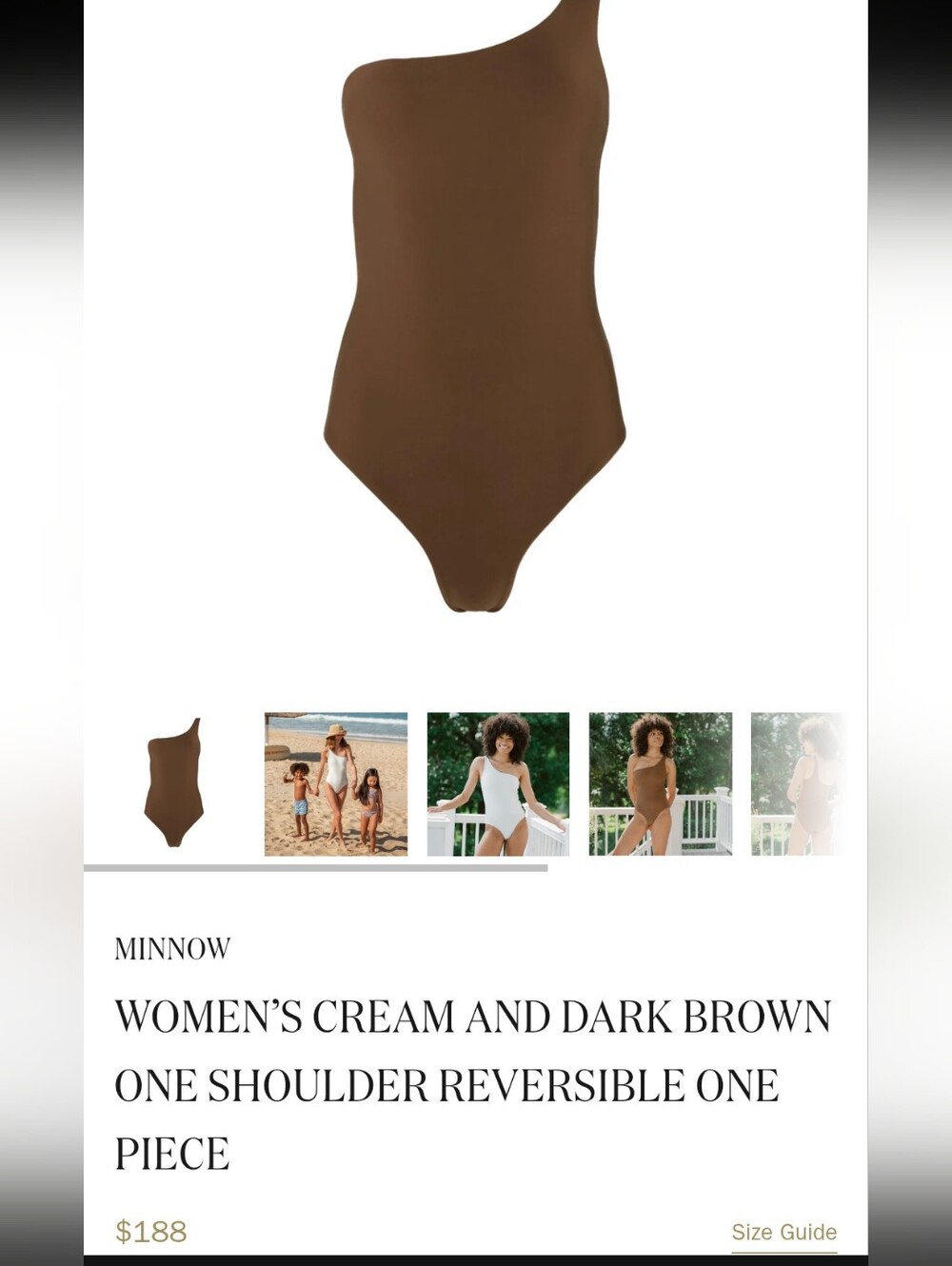 Minnow Cream & Brown One Shoulder Reversible Swimsuit